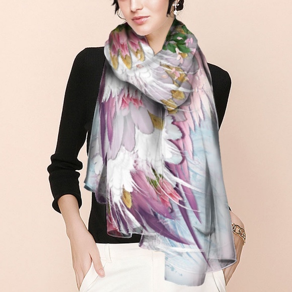 Pink & Lavendar Angel Feather Wings Pure Silk Fantasy Scarf Shawl - Picture 6 of 16